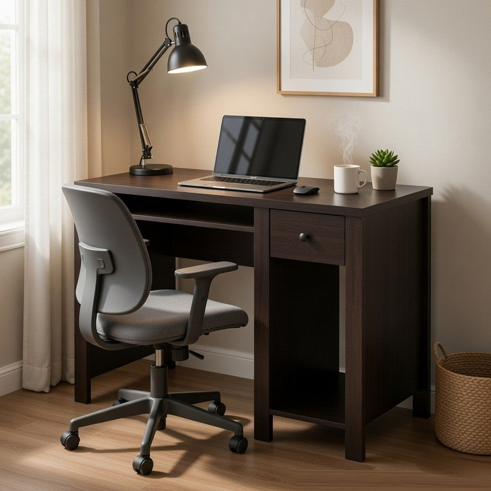 Akol Computer Desk | Keyboard Drawer and Storage | 39" | Black