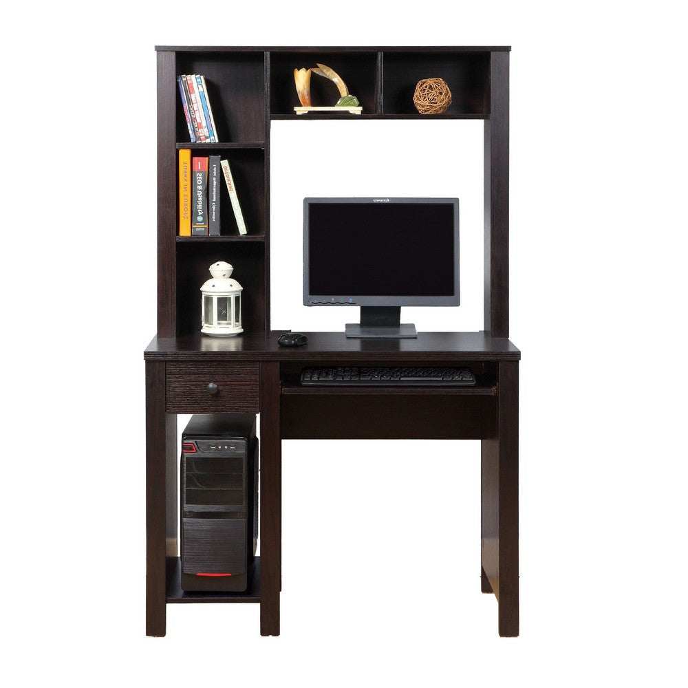 Akol Computer Desk with Hutch | Keyboard Drawer Storage | 63’’ | Black