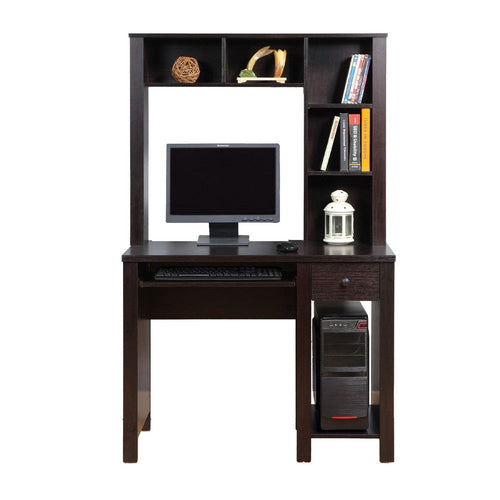Akol Computer Desk with Hutch | Keyboard Drawer Storage | 63" | Black