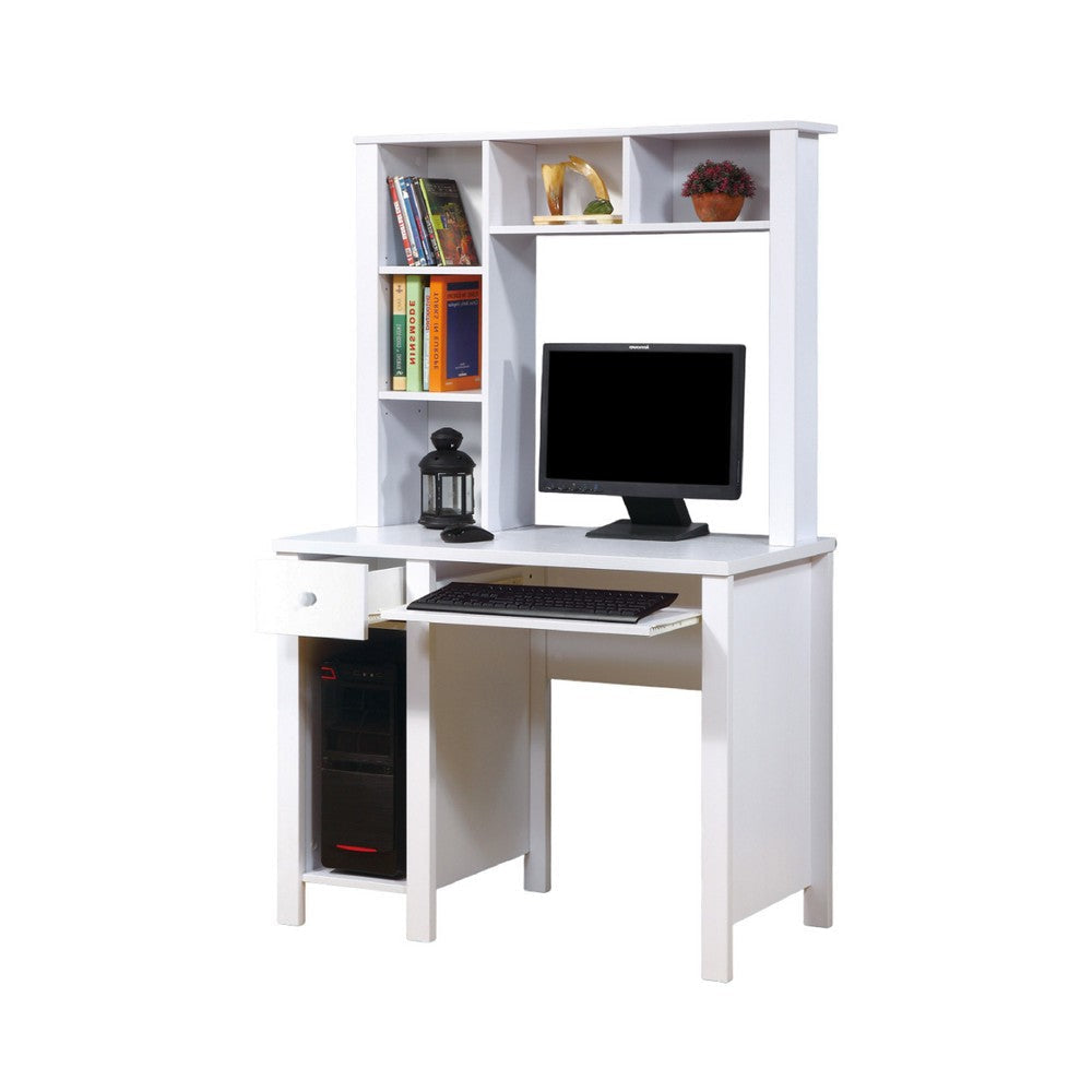 Akol Computer Desk with Hutch | Keyboard Drawer Storage | 63’’ White