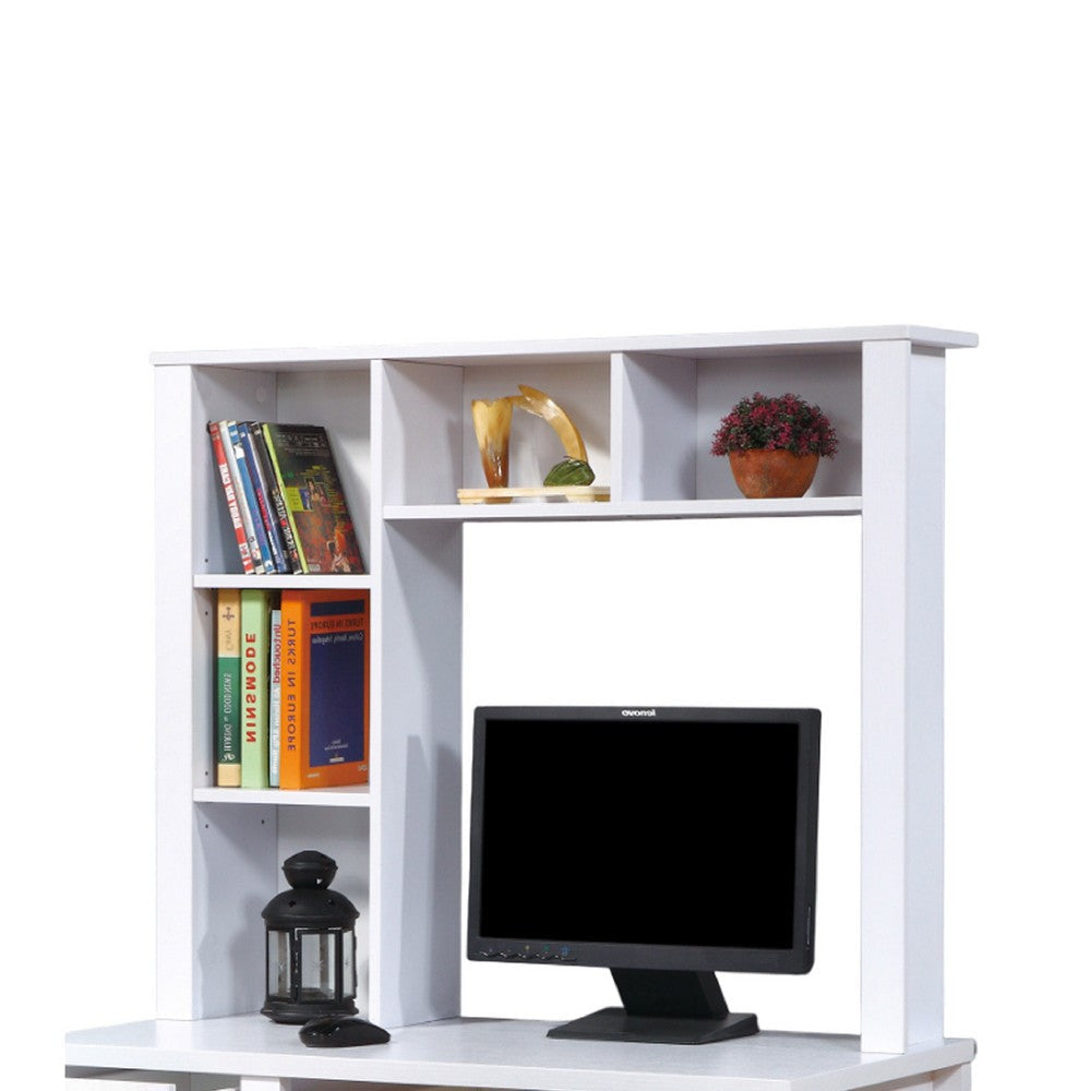 Akol Computer Desk with Hutch | Keyboard Drawer Storage | 63’’ White