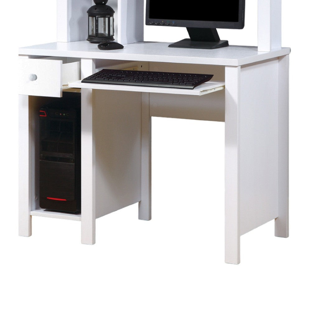 Akol Computer Desk with Hutch | Keyboard Drawer Storage | 63’’ White