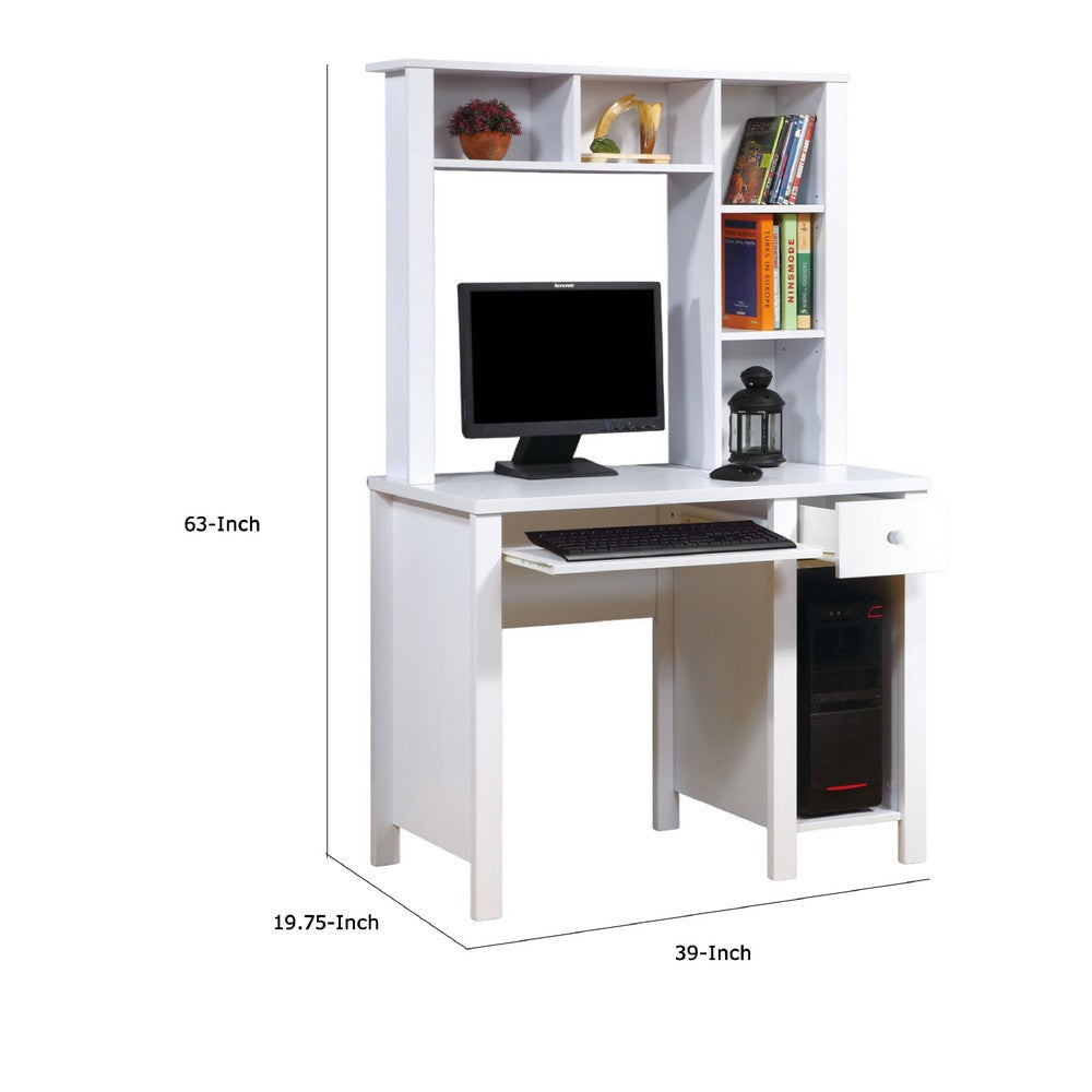 Akol Computer Desk with Hutch | Keyboard Drawer Storage | 63’’ White