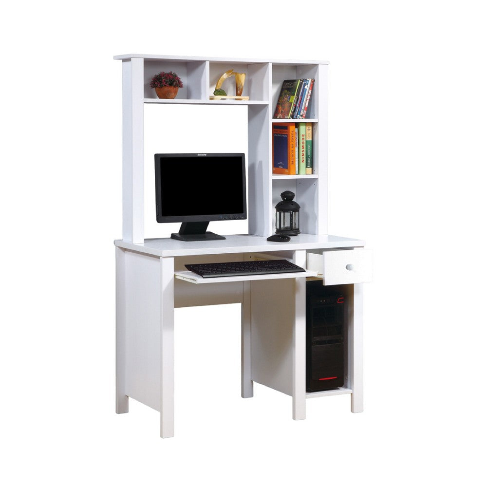 Akol Computer Desk with Hutch | Keyboard Drawer Storage | 63" White