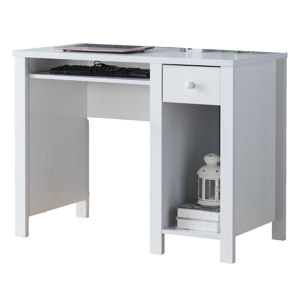 Akol Computer Desk | Keyboard Drawer and Storage | 39’’ | Modern White