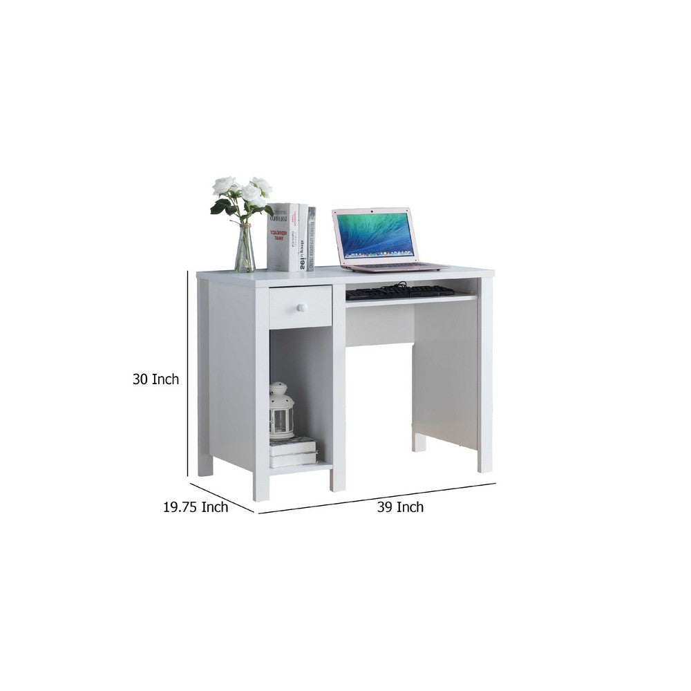 Akol Computer Desk | Keyboard Drawer and Storage | 39’’ | Modern White