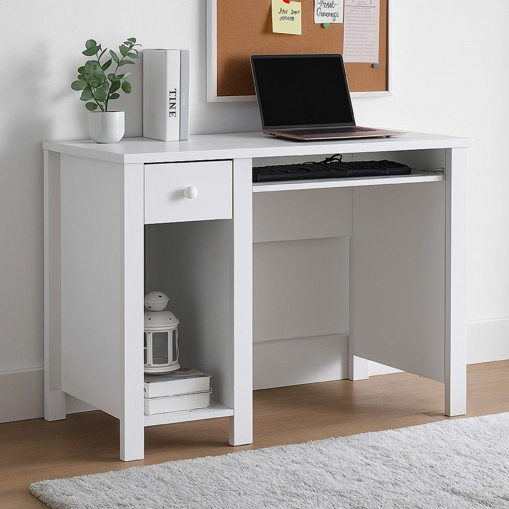 Akol Computer Desk | Keyboard Drawer and Storage | 39" | Modern White