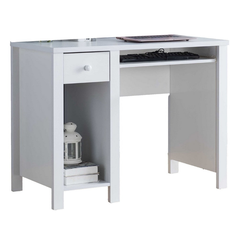 Akol Computer Desk | Keyboard Drawer and Storage | 39" | Modern White
