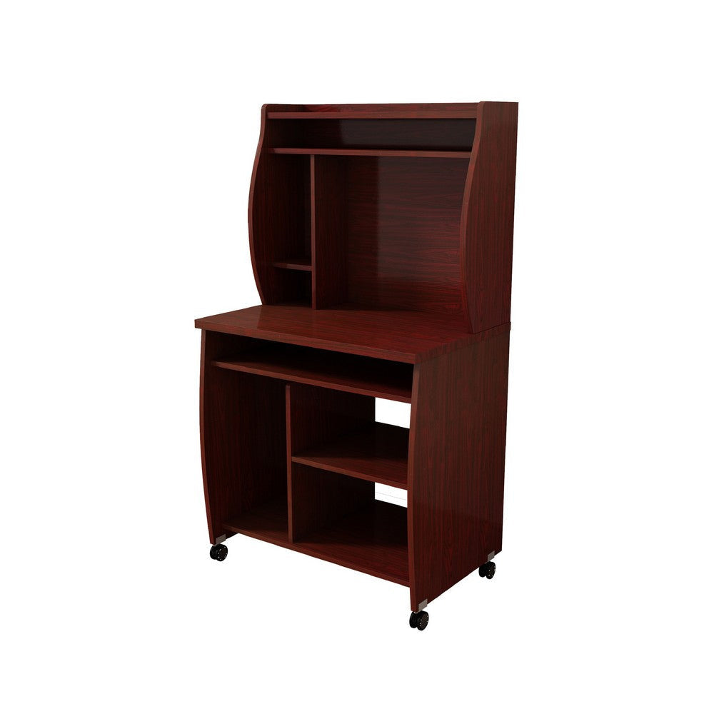 Niro Utility Desk Cart with Hutch | 7 Shelves | 53’’ Mahogany Brown