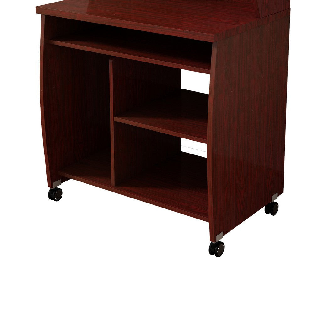 Niro Utility Desk Cart with Hutch | 7 Shelves | 53’’ Mahogany Brown