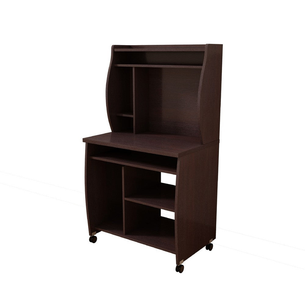 Niro Utility Desk Cart with Hutch | 7 Shelves | 53’’ Red Cocoa Brown