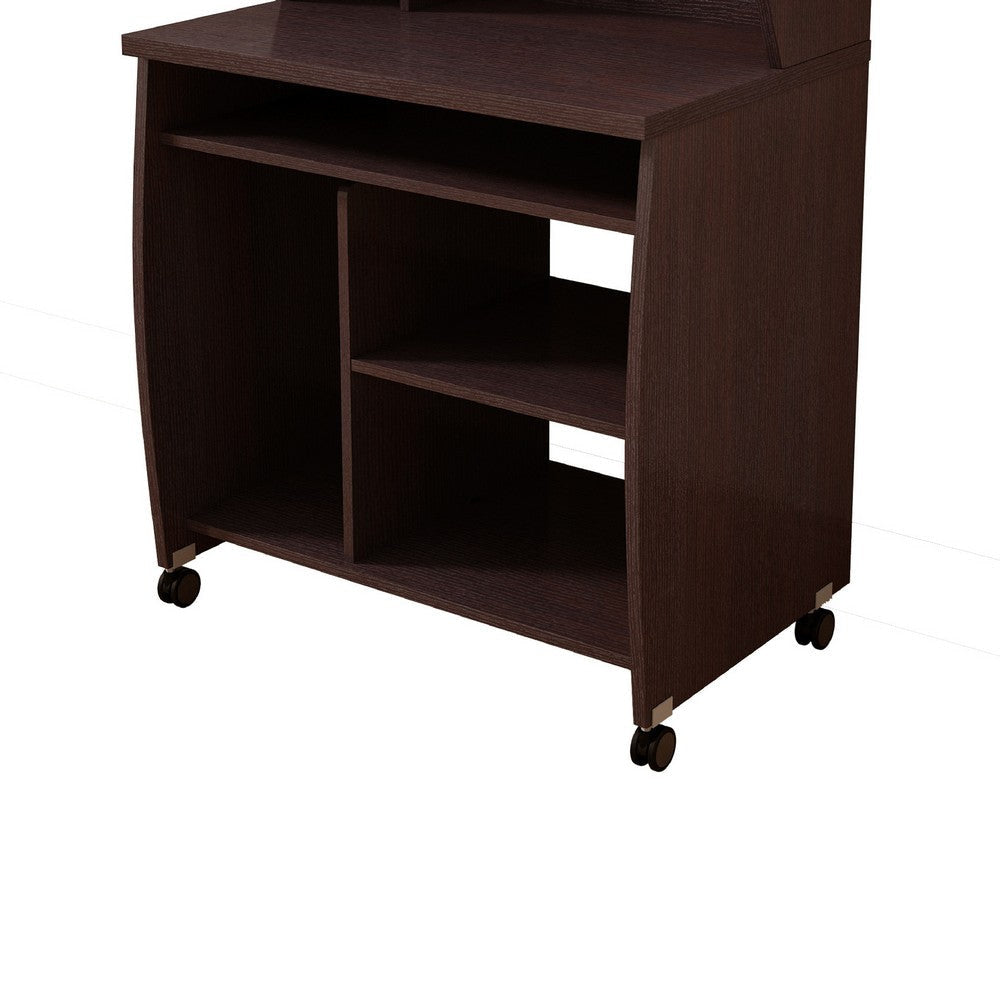 Niro Utility Desk Cart with Hutch | 7 Shelves | 53’’ Red Cocoa Brown