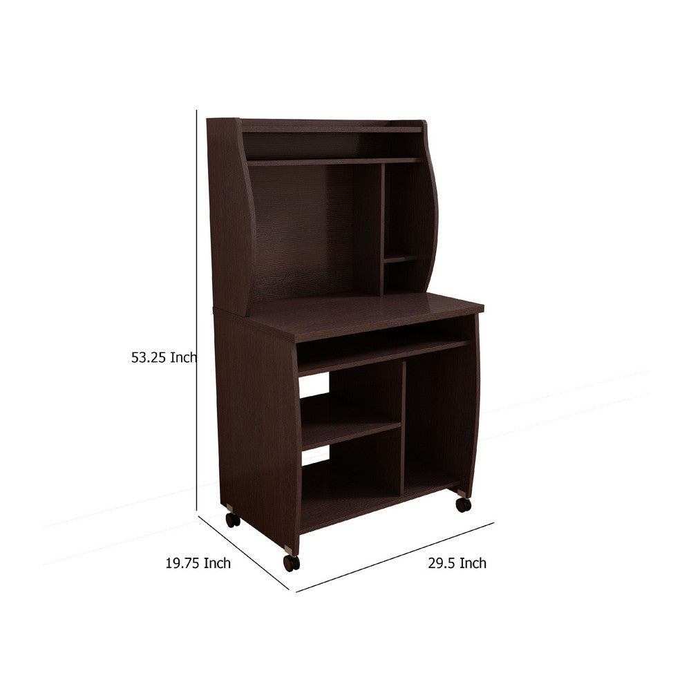 Niro Utility Desk Cart with Hutch | 7 Shelves | 53’’ Red Cocoa Brown