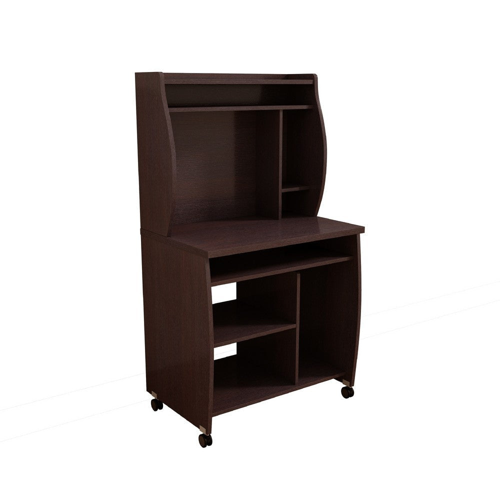 Niro Utility Desk Cart with Hutch | 7 Shelves | 53" Red Cocoa Brown