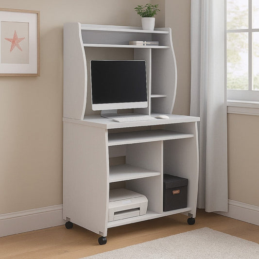 Niro Utility Desk Cart with Hutch | 7 Shelves | 53" White Wood