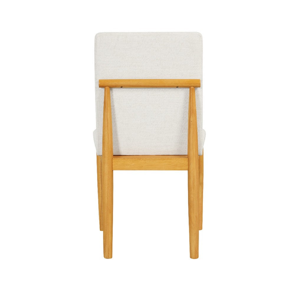 Side Dining Chair Set of 2 | Solid Wood | Cream Textured Woven Fabric BM334409