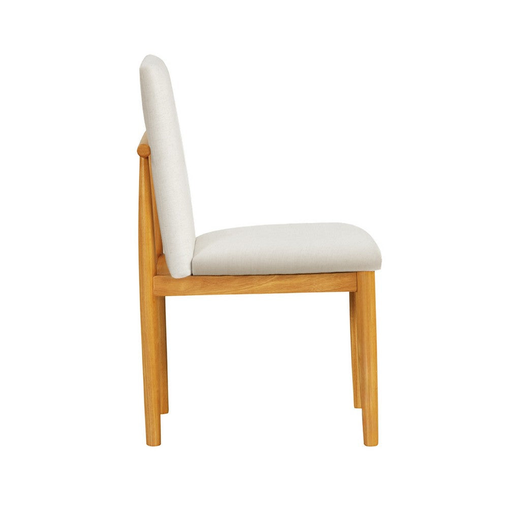 Side Dining Chair Set of 2 | Solid Wood | Cream Textured Woven Fabric BM334409
