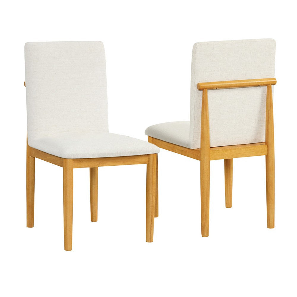 Side Dining Chair Set of 2 | Solid Wood | Cream Textured Woven Fabric