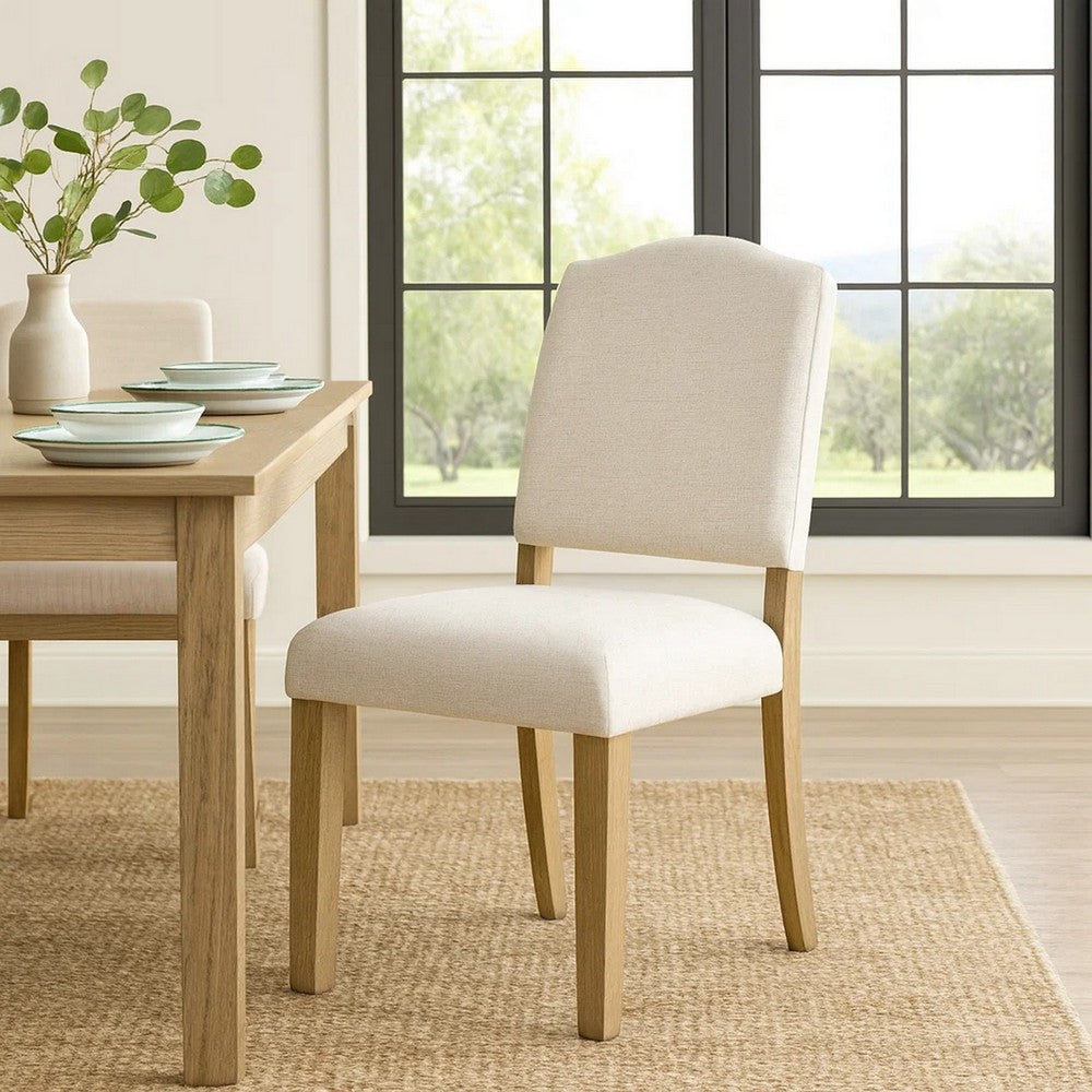 Side Dining Chair | Open Back Solid Wood Frame | Cream Woven Fabric