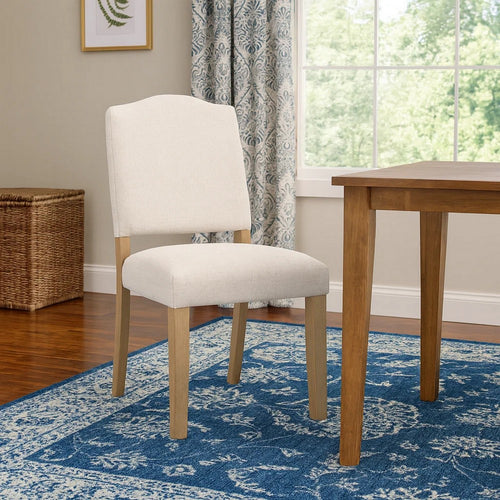 Side Dining Chair | Open Back Solid Wood Frame | Cream Woven Fabric