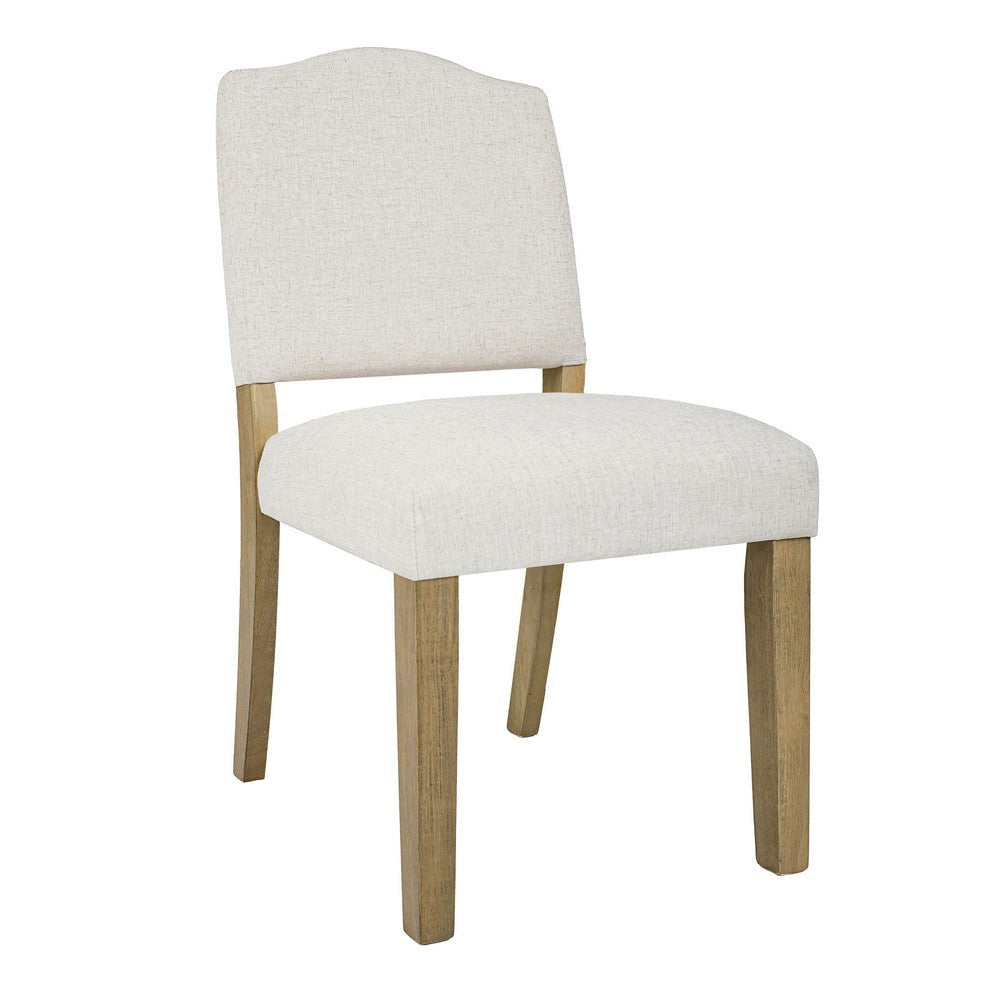 Side Dining Chair | Open Back Solid Wood Frame | Cream Woven Fabric