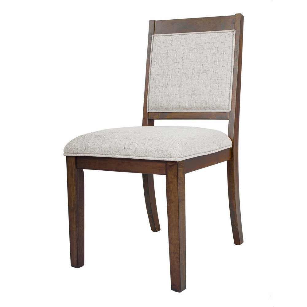 Tom Side Dining Chair Set of 2 | Brown Solid Wood | Ivory Woven Fabric