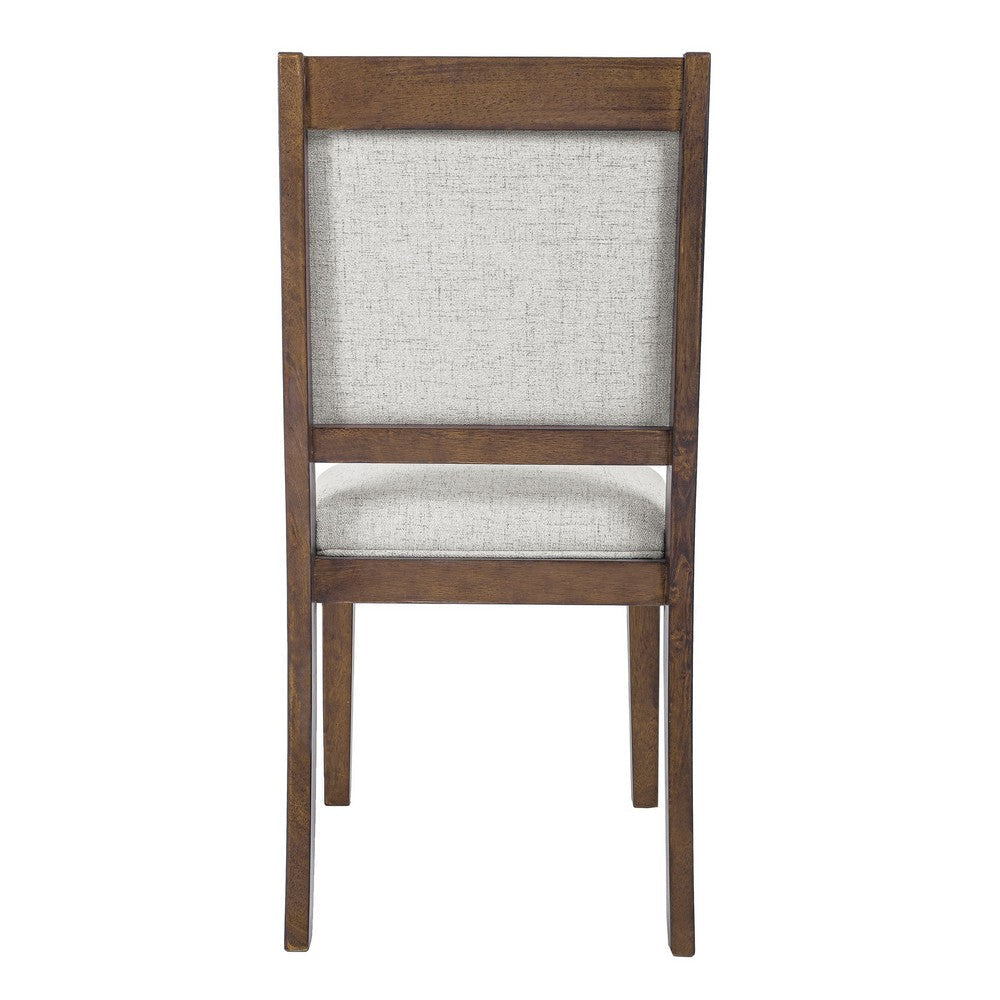 Tom Side Dining Chair Set of 2 | Brown Solid Wood | Ivory Woven Fabric
