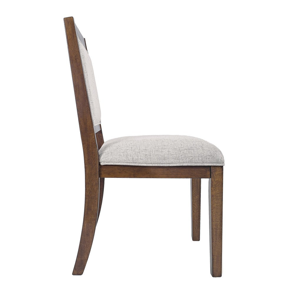 Tom Side Dining Chair Set of 2 | Brown Solid Wood | Ivory Woven Fabric