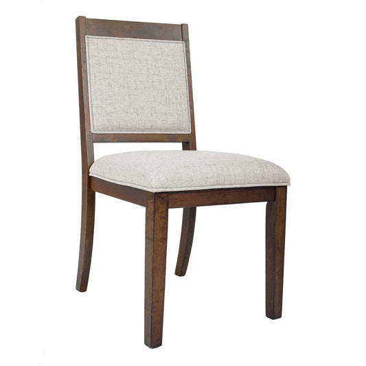 Tom Side Dining Chair Set of 2 | Brown Solid Wood | Ivory Woven Fabric