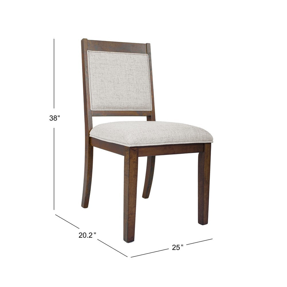 Tom Side Dining Chair Set of 2 | Brown Solid Wood | Ivory Woven Fabric
