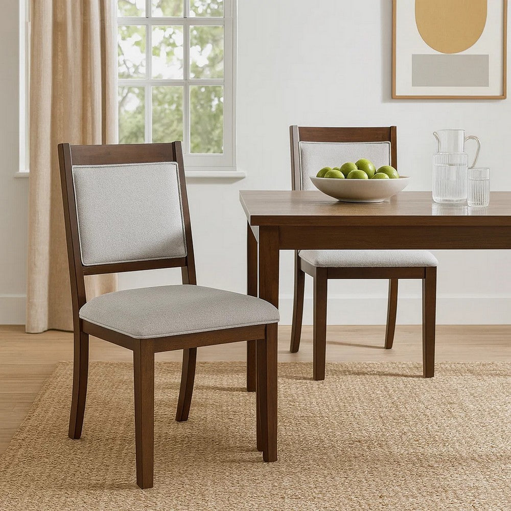 Tom Side Dining Chair Set of 2 | Brown Solid Wood | Gray Woven Fabric