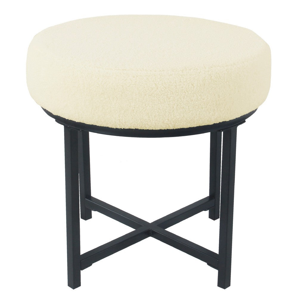 Zac Round Ottoman Footstool | Black Metal | Cream Faux Sheepskin 18’’ BM334414
