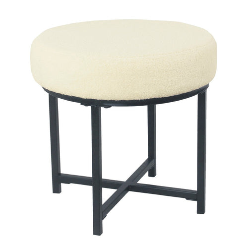 Zac Round Ottoman Footstool | Black Metal | Cream Faux Sheepskin 18"