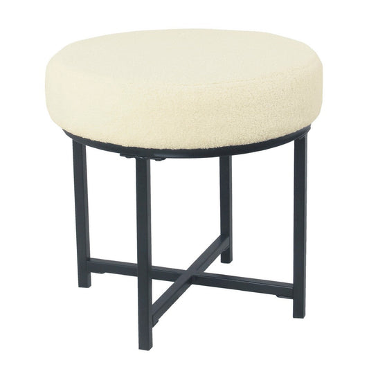 Zac Round Ottoman Footstool | Black Metal | Cream Faux Sheepskin 18"