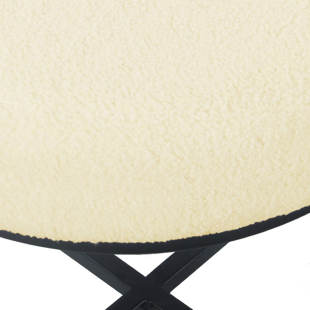 Zac Round Ottoman Footstool | Black Metal | Cream Faux Sheepskin 18’’ BM334414