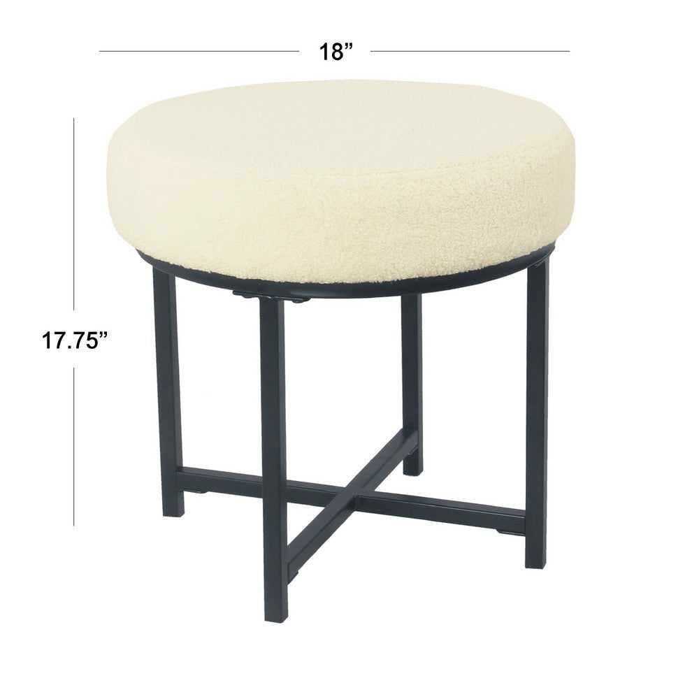 Zac Round Ottoman Footstool | Black Metal | Cream Faux Sheepskin 18’’ BM334414