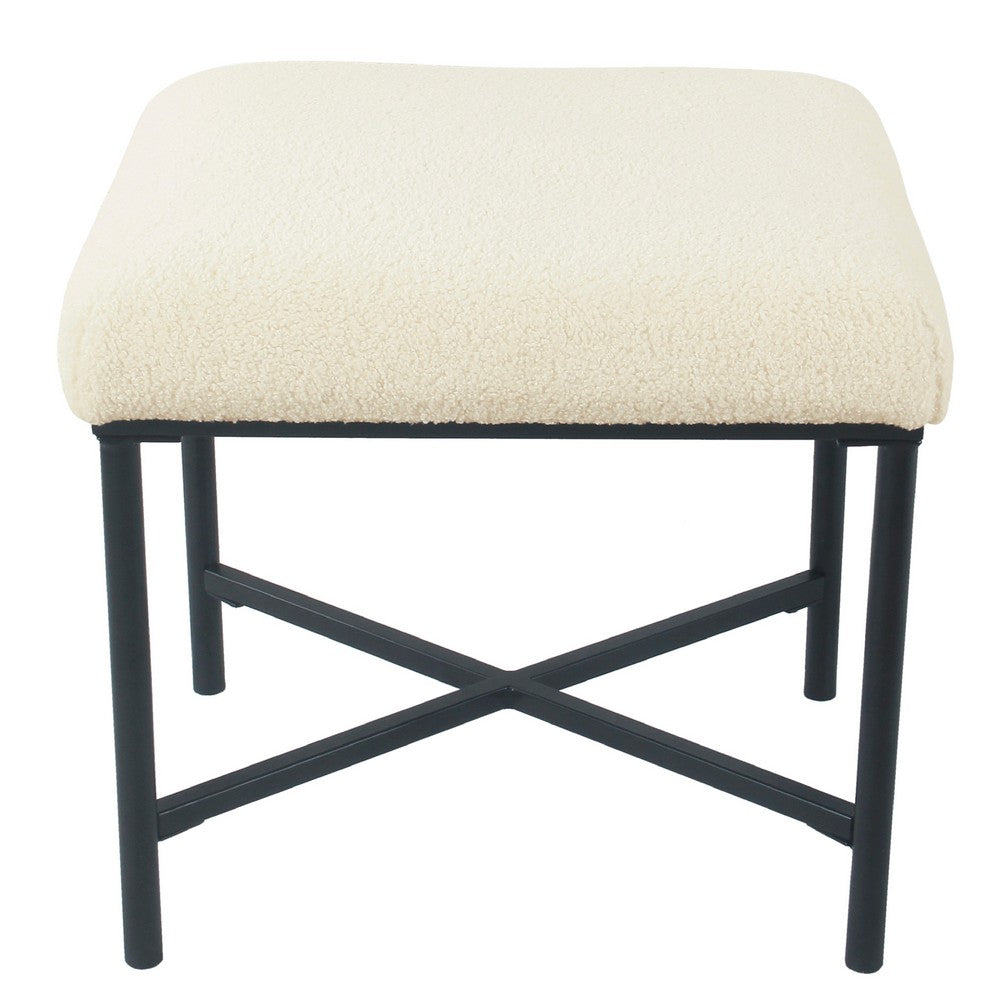 Zac Square Ottoman Footstool | Black | Cream Faux Sheepskin 19"