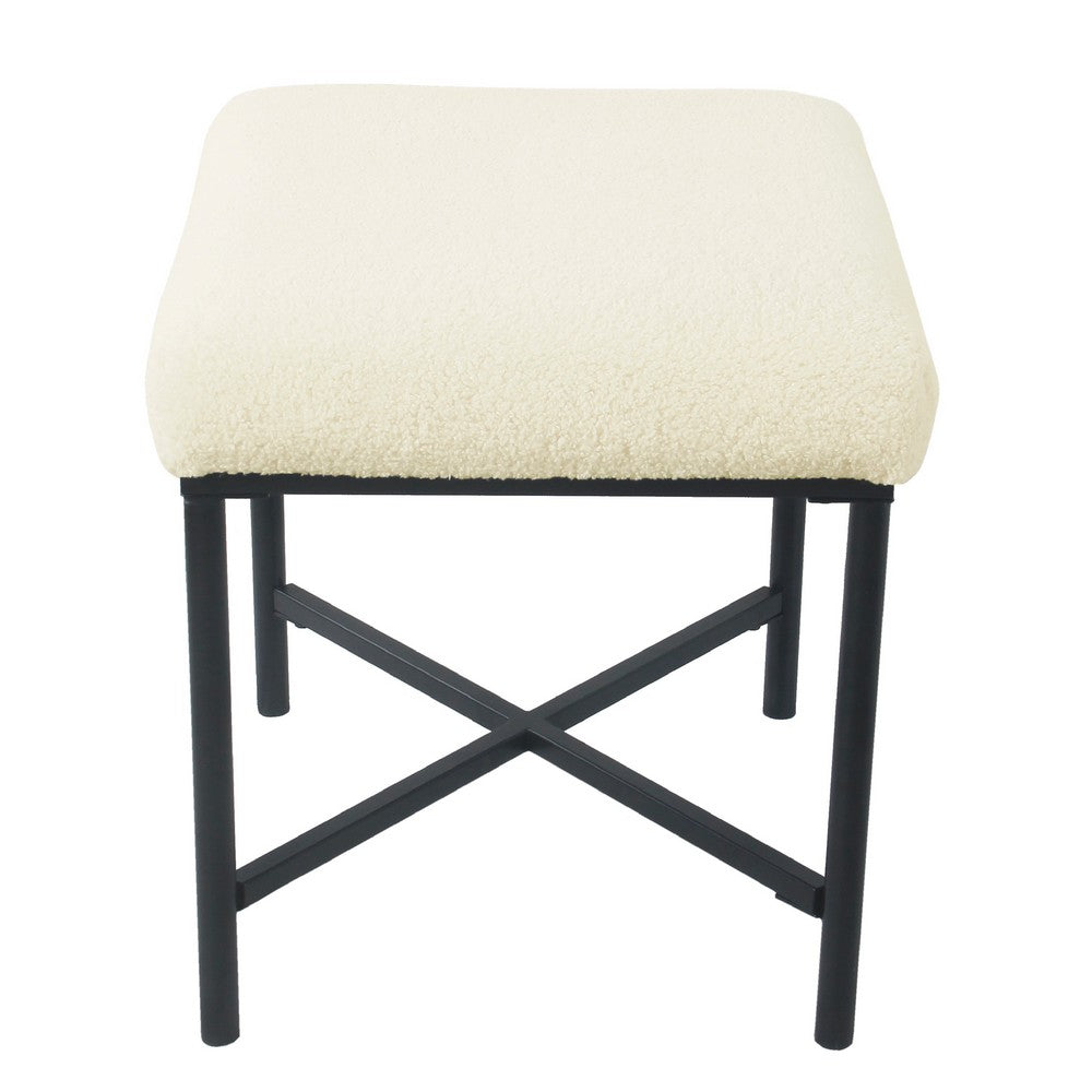 Zac Square Ottoman Footstool | Black | Cream Faux Sheepskin 19"
