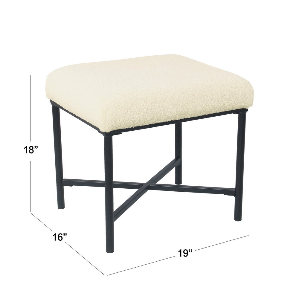 Zac Square Ottoman Footstool | Black | Cream Faux Sheepskin 19"