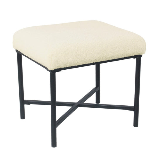 Zac Square Ottoman Footstool | Black | Cream Faux Sheepskin 19"