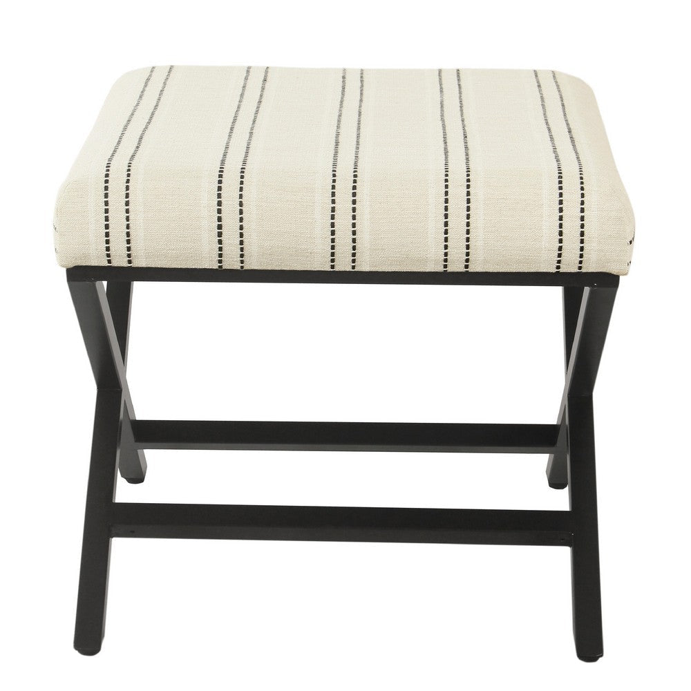 Square Ottoman Footstool | Black Metal | White Striped Polyester 20’’ BM334416