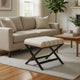 Square Ottoman Footstool | Black Metal | White Striped Polyester 20"