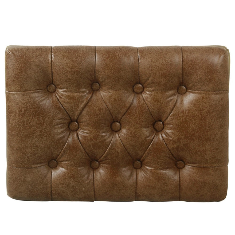 Ottoman Footstool | Black Metal | Brown Tufted Faux Leather 22’’ BM334417