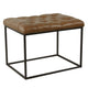 Ottoman Footstool | Black Metal | Brown Tufted Faux Leather 22"