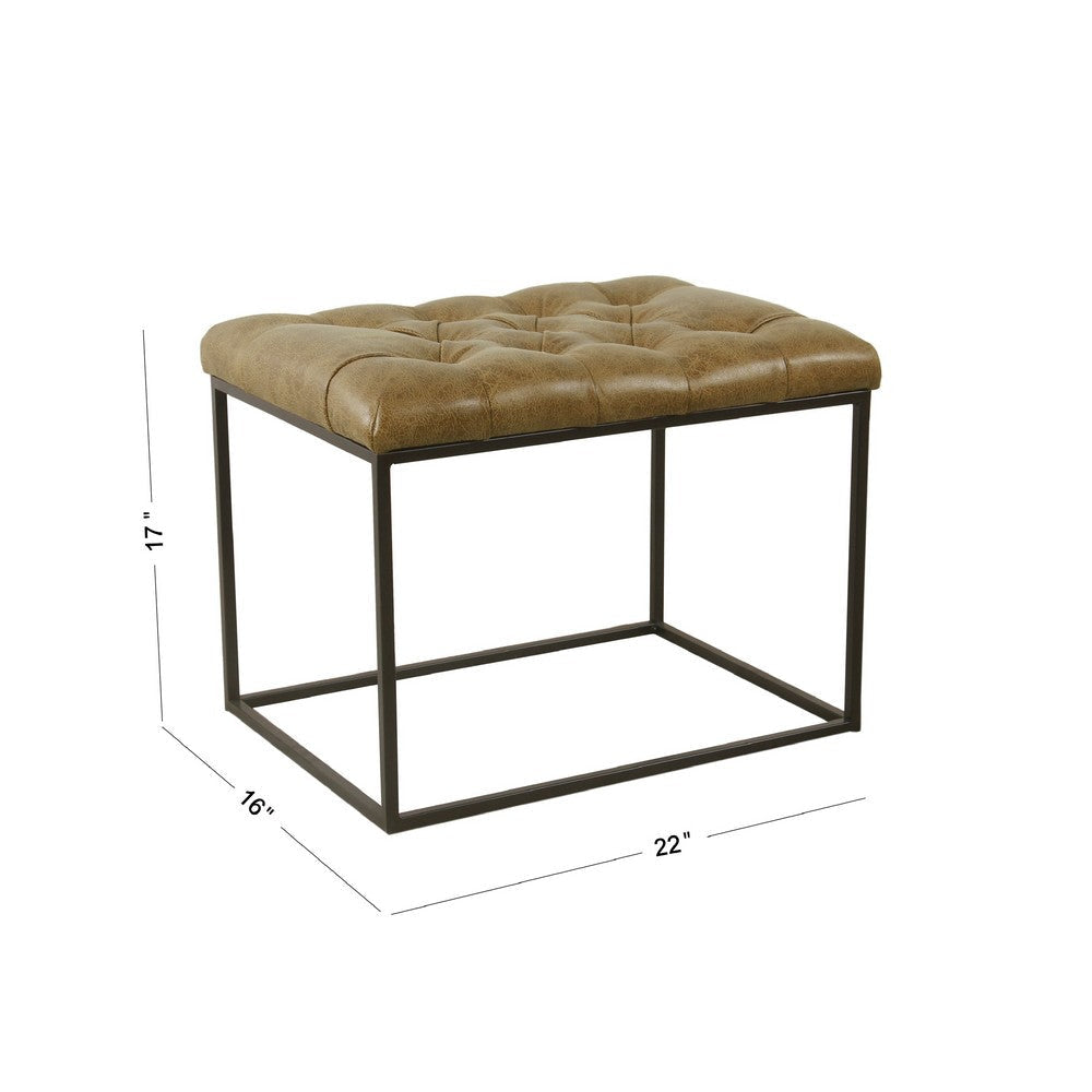 Ottoman Footstool | Black Metal | Brown Tufted Faux Leather 22’’ BM334417