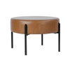 Joe Round Ottoman Footstool | Black Metal | Brown Faux Leather 28’’ BM334420