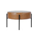 Joe Round Ottoman Footstool | Black Metal | Brown Faux Leather 28"