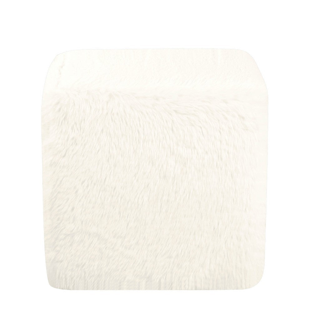 Lev Accent Ottoman | Square Cube SIlhouette with White Faux Fur 16’’ BM334421