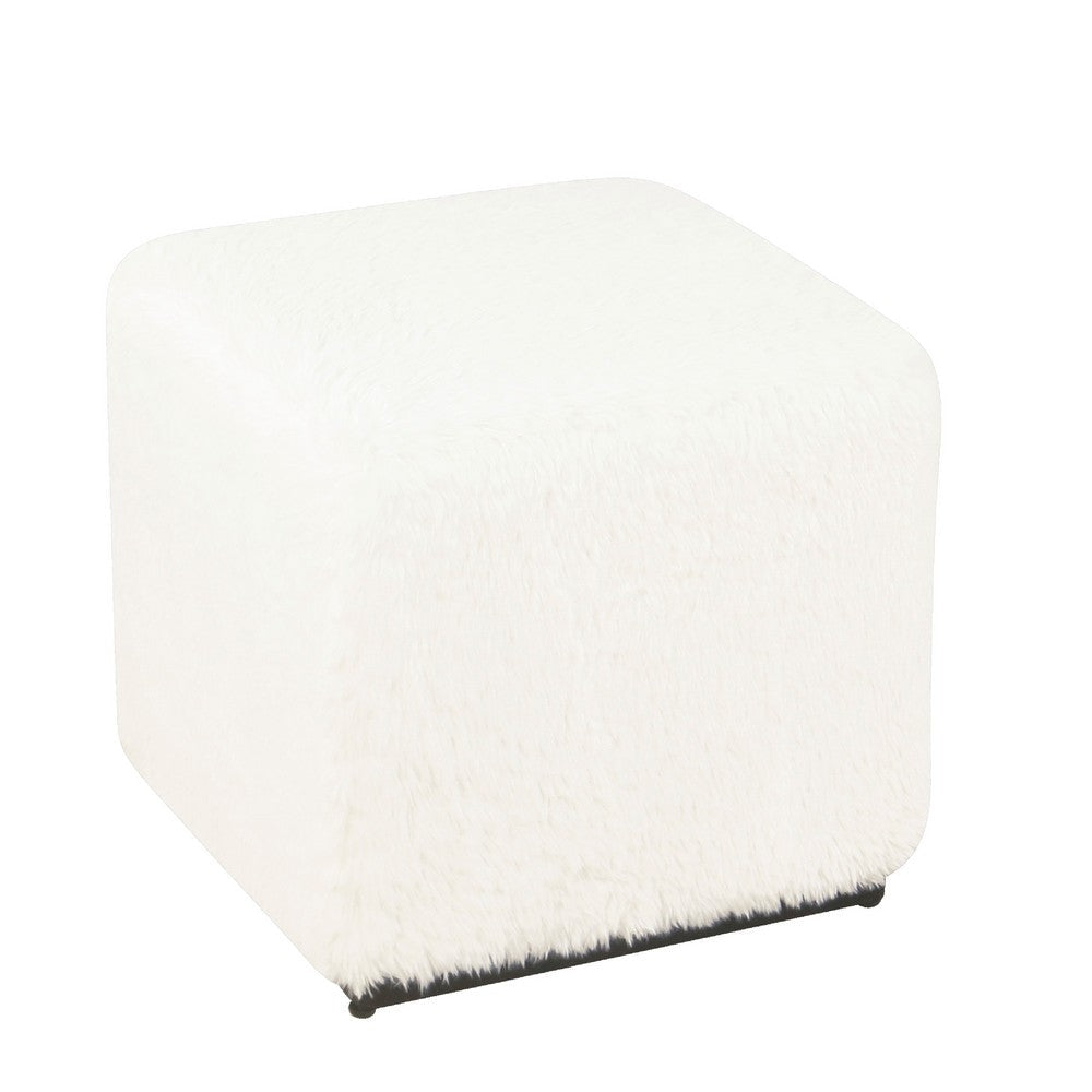 Lev Accent Ottoman | Square Cube SIlhouette with White Faux Fur 16’’ BM334421