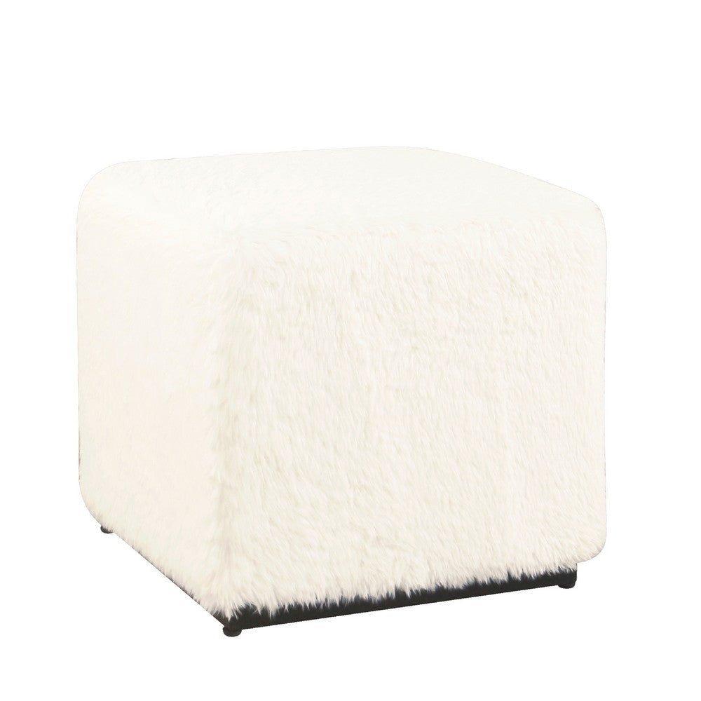 Lev Accent Ottoman | Square Cube SIlhouette with White Faux Fur 16"